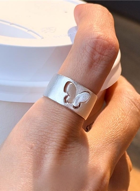 银色镂空蝴蝶宽版戒指女2026新款