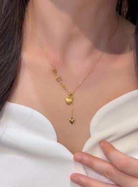 金色拉丝爱心流苏项链女配饰颈链