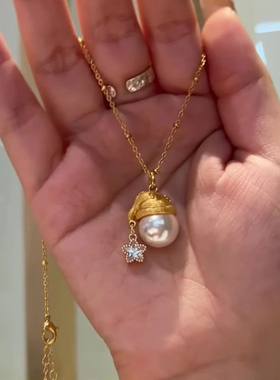 圣诞帽仿珍珠项链女款高级锁骨链