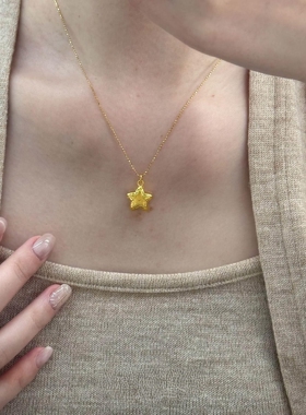 微笑金色五角星吊坠项链女颈链
