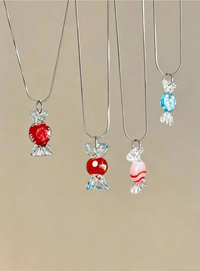 夏日波点糖果吊坠项链高级感颈链