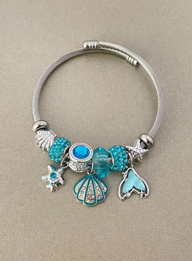 度假风蓝色鱼尾海星手镯女手链