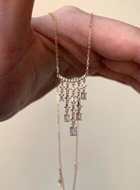 法式金色方糖流苏项链女配饰颈链