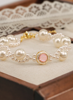 S925纯银粉玉髓手链夏季新款