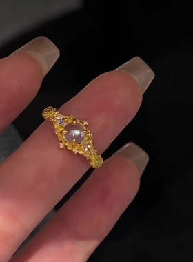 冰透仿月光石金色戒指女2025新款