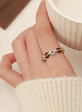 S925纯银滴釉水钻圆环戒指