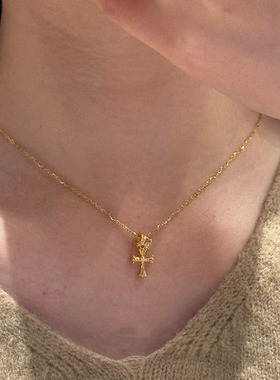 金色十字架项链女小众设计感