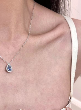 蓝色水滴项链女配饰时尚精致颈链