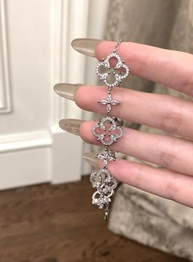 S925纯银繁花锆石抽拉手链女款