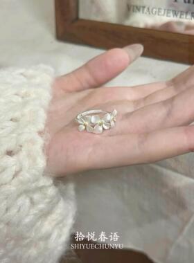 银色哑光栀子花戒指女2026新爆款