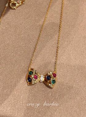 彩色蝴蝶结项链时尚精致百搭颈链