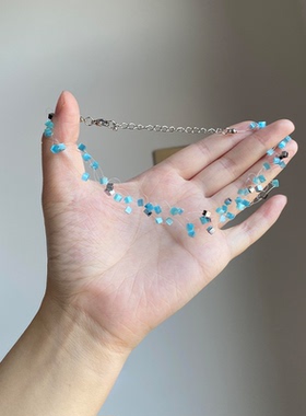 夏日蓝色小方块猫眼石项链