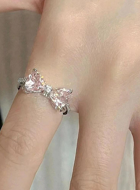 粉色蝴蝶结戒指女小众设计精致