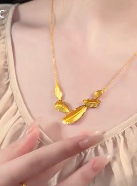 复古金色拉丝树叶项链女配饰颈链