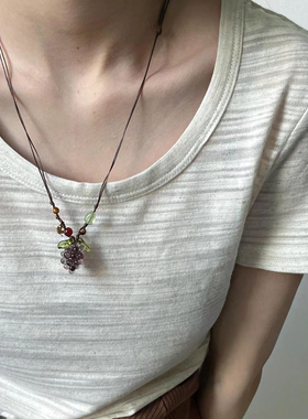 紫色葡萄挂绳项链女配饰小众颈链