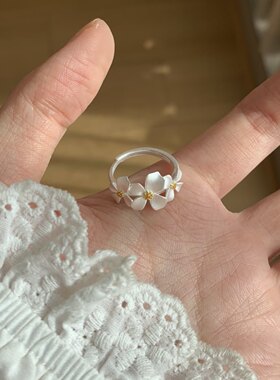银色哑光栀子花戒指女2026新爆款
