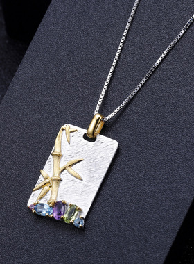 925银镶紫水晶国风竹影耳环精致