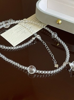S925纯银星球不规则白水晶项链小众设计ins简约高级感轻奢百搭