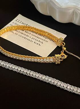 S925纯银镀金满钻蕾丝手链百搭