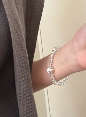 S925纯银韩国设计高级感简约银饰品车花珠透明水晶手链叠戴百搭