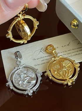 S925纯银飞马古币旋转吊坠项链