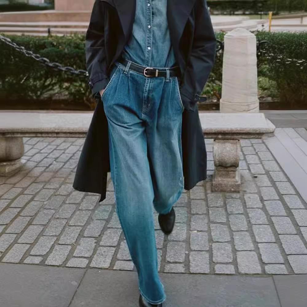 【现货】About Reformation白百何褶裥设计阔腿裤子宽松牛仔裤女 - 图3