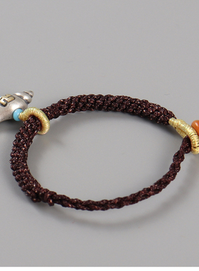 藏式设计925银海螺手链 手工编玉米结手绳本命年饰品 节日礼物