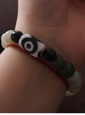 【一物一图】和田玉老型珠手链 玛瑙天珠手串单圈男女 原创设计饰