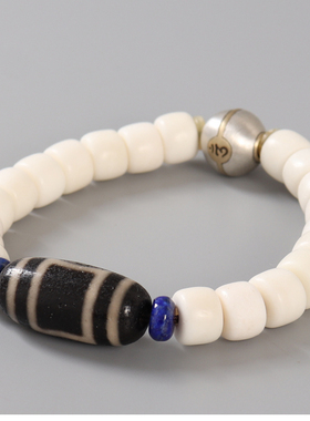 藏式设计牛骨老型桶珠手串 西藏天地天珠手链男女 本命年饰品