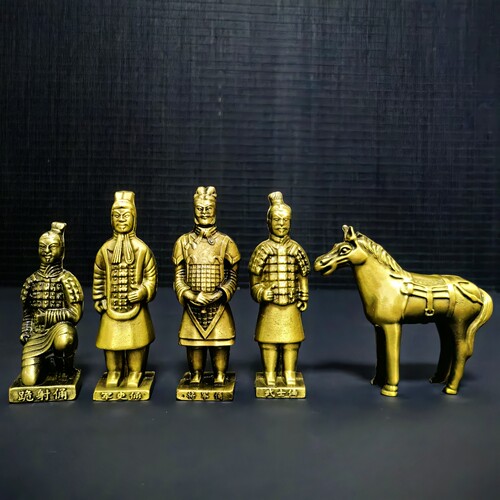 秦始皇兵马俑摆件金属五件套陕西特色工艺品西安旅游纪念品送老外 - 图1