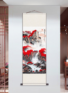 招财山水字画名家挂画富水长流酒店字画卷轴挂画农村堂屋装饰字画