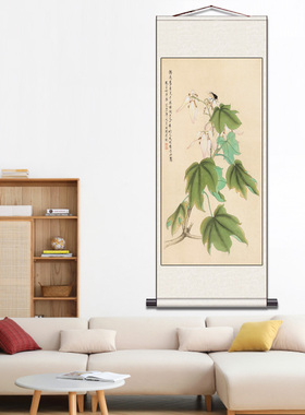 名家书画卷轴画丝绸挂画玉兰花鸟画蝴蝶客厅装饰画于非闇招财好运