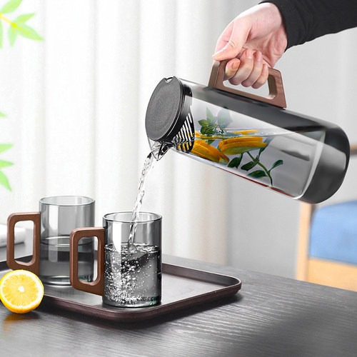 家用水杯套装木把玻璃杯水具套装耐耐高温玻璃水杯家用待客杯子 - 图0