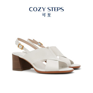 COZY STEPS可至夏季商务休闲高跟鞋圆头粗跟一字带女式凉鞋6034