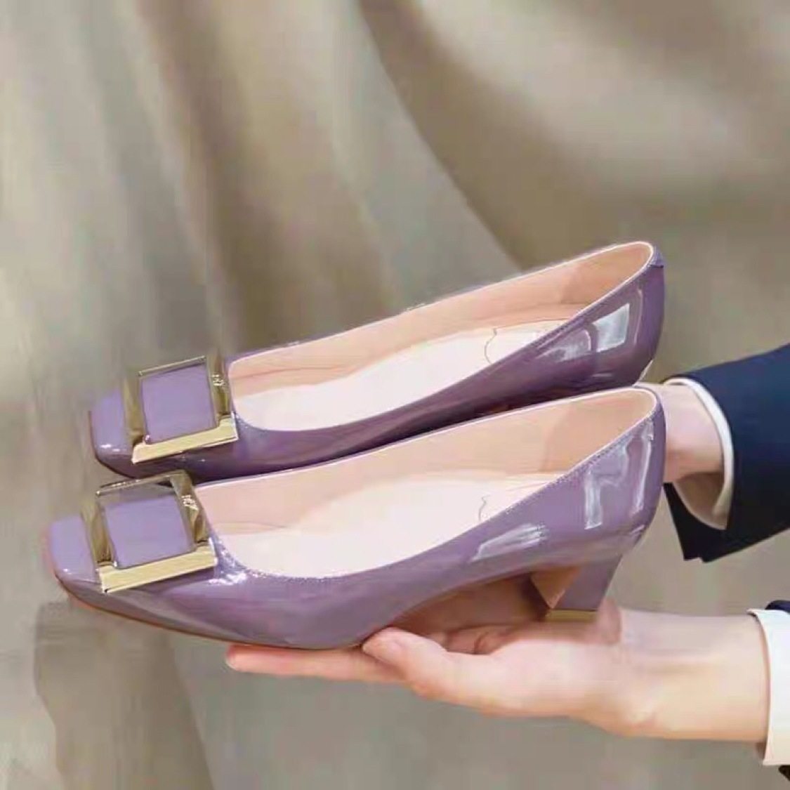 欧洲站2025夏季新款单鞋女金典网红方扣粗跟法式高跟鞋女方头平底,淘宝优惠券,粉丝福利购,淘宝优惠卷