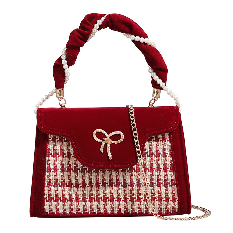 结婚包包2025新款红色新娘包婚礼高级感千鸟格单肩斜挎包手提女包,淘宝优惠券,粉丝福利购,淘宝优惠卷