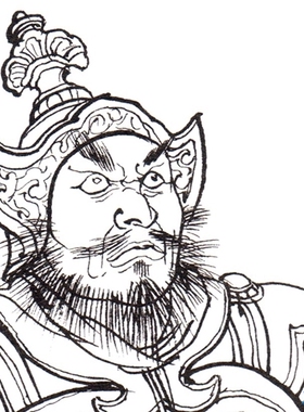 门神尉迟恭秦叔宝工笔画白描底稿线描国画稿中国传统人物条幅