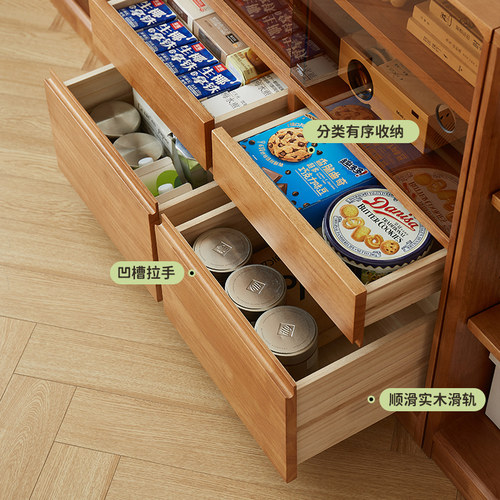 实木矮柜书柜防尘带玻璃门收纳柜模块组合柜落地格子柜客厅储物柜 - 图2