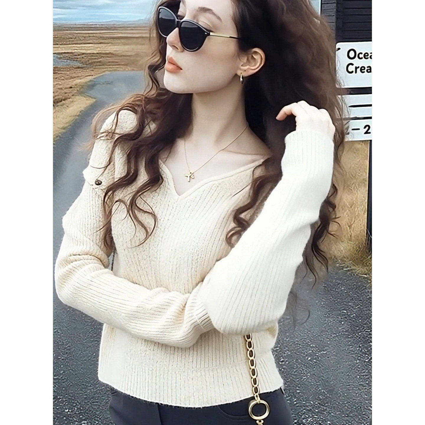 春秋冬v领修身短款长袖打底针织衫上衣法式高级设计感内搭毛衣女,淘宝优惠券,粉丝福利购,淘宝优惠卷