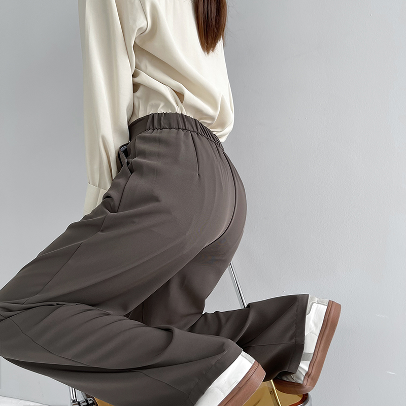 衣梵诗旗舰店卡其色西装裤子女春秋款高腰垂感宽松直筒休闲拖地裤小个子阔腿裤0