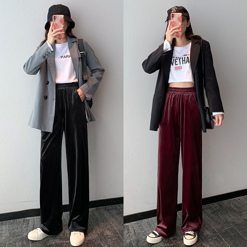 衣梵诗旗舰店金丝绒阔腿裤女春秋冬高腰垂感显瘦百搭小个子宽松休闲直筒拖地裤3