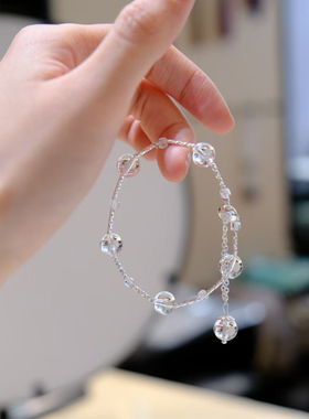 原创美好愿望天然白水晶太阳石极细手链女小众极细白水晶手串