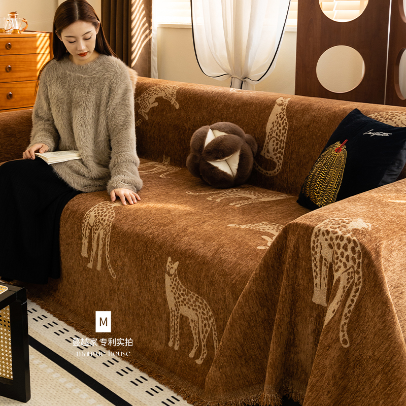 M.life 中古豹喜 摩登沙发套客厅沙发盖巾一片式雪尼尔沙发垫子 - 图0