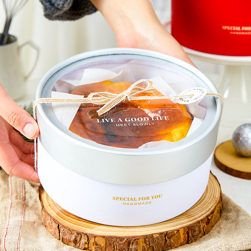 红色46寸圆慕斯巴斯克芝士戚风榴莲千层切片蛋糕盒子马卡龙包装盒 - 图0