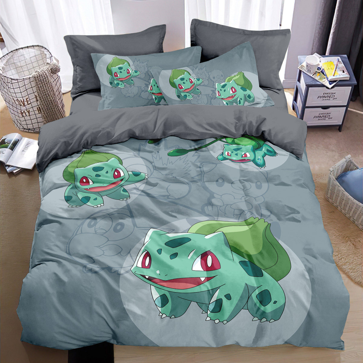 纯棉宝可梦喷火龙被套全棉四件套胖丁杰尼龟儿童学生床上用三件套,淘宝优惠券,粉丝福利购,淘宝优惠卷