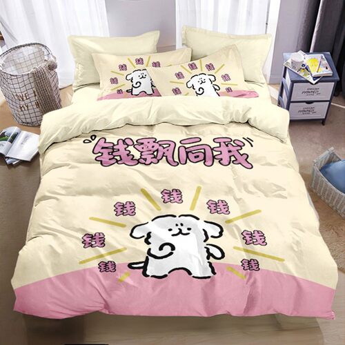 线条小狗纯棉四件套全棉卡通可爱被套儿童学生宿舍床上用品三件套 - 图3