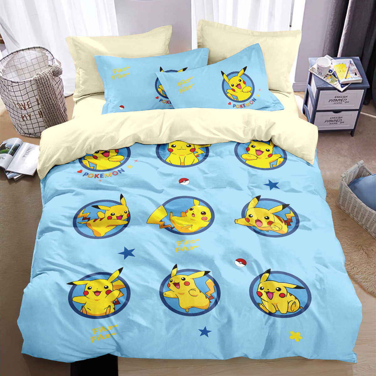 纯棉宝可梦喷火龙被套全棉四件套胖丁杰尼龟儿童学生床上用三件套,淘宝优惠券,粉丝福利购,淘宝优惠卷