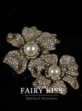 法式中古新娘可拆卸满钻玻璃多层珍珠花朵耳饰项链 时尚饰品套装