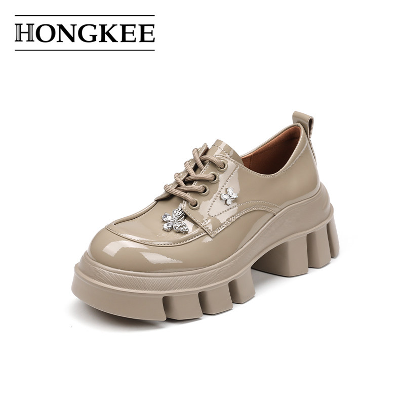 Hongkee/红科单鞋女25春季新款厚底亮面女鞋系带深口鞋HA85M103,淘宝优惠券,粉丝福利购,淘宝优惠卷