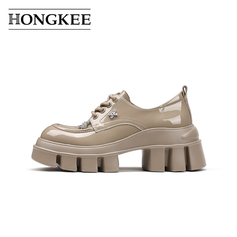 Hongkee/红科单鞋女25春季新款厚底亮面女鞋系带深口鞋HA85M103,淘宝优惠券,粉丝福利购,淘宝优惠卷